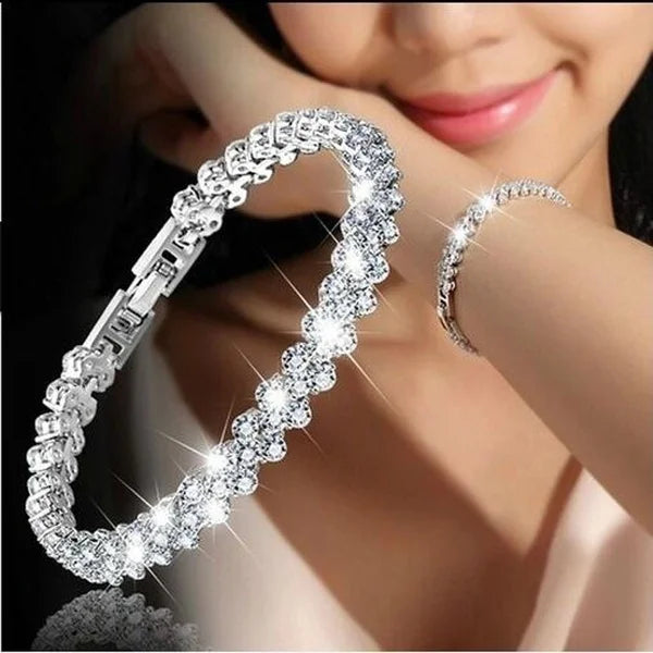 Luxury Love Braided Leaf Bracelet Charm Crystal Wedding Bracelets for Women