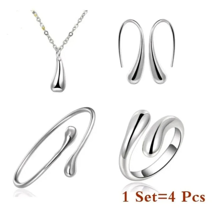 Fashion S925 Silver Needle Earrings Ring Bracelet Set Simple Personality  Gift