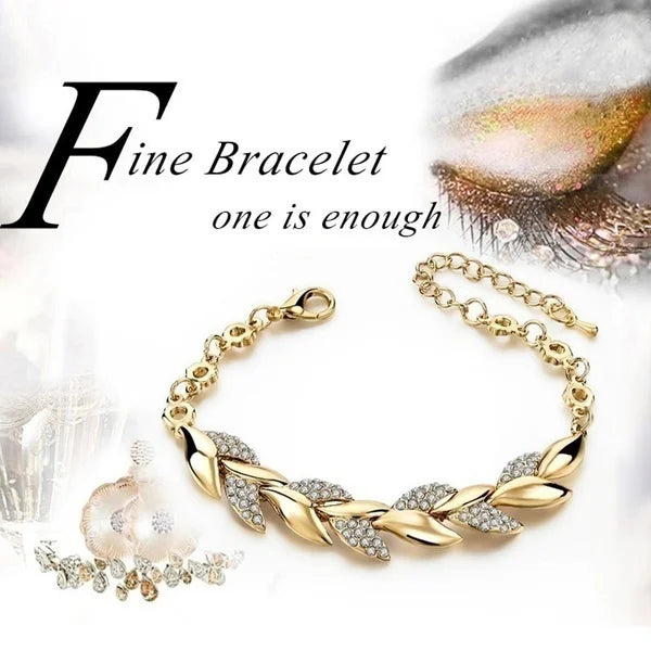 Luxury Love Braided Leaf Bracelet Charm Crystal Wedding Bracelets for Women