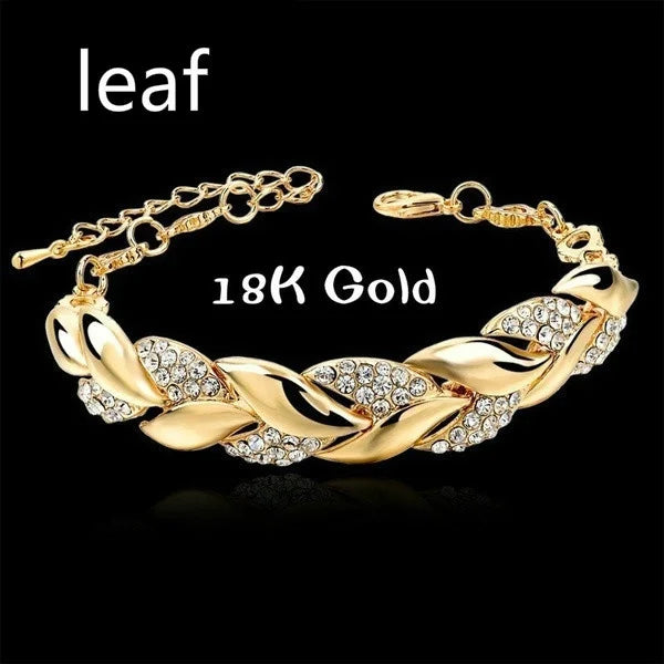 Luxury Love Braided Leaf Bracelet Charm Crystal Wedding Bracelets for Women